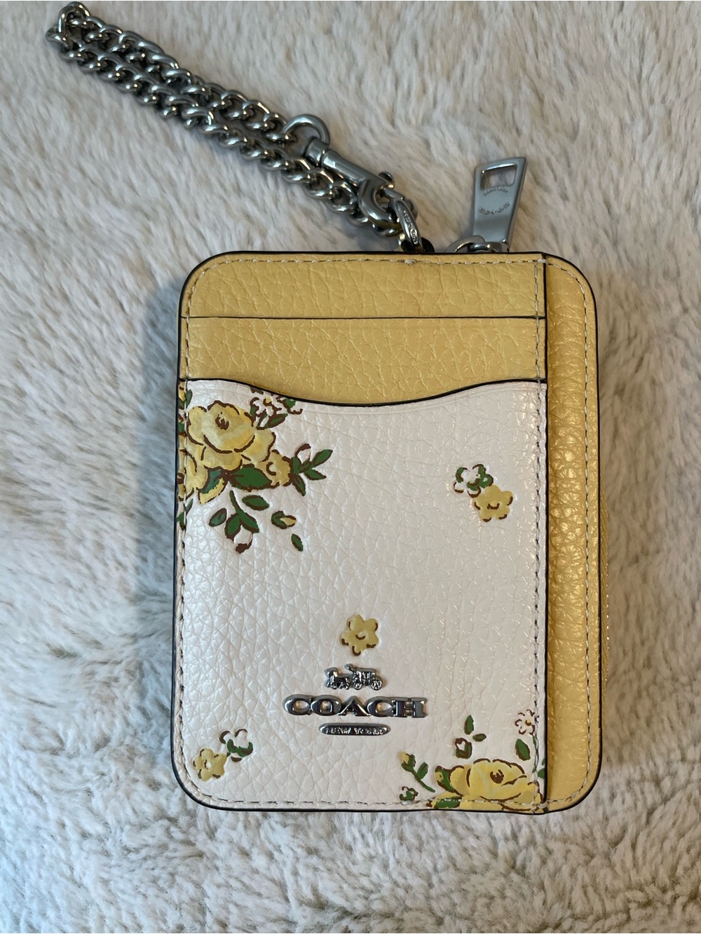 Coach Yellow & White Floral Pebbled Leather Zip wallet